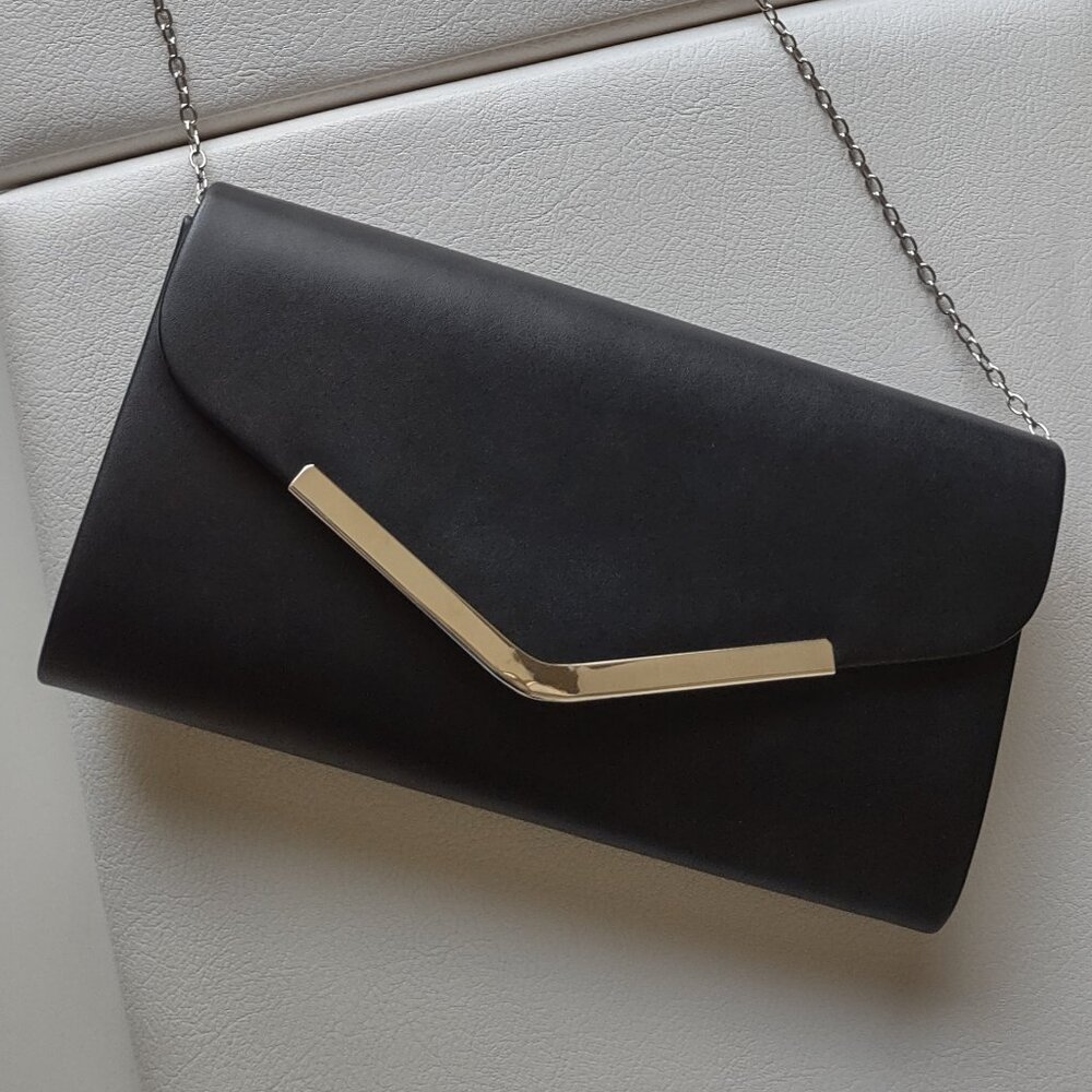 Black faux leather clutch purse